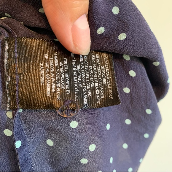 Anthropologie Maeve Navy Ruffle Sleeve Blouse Silk - Picture 5 of 7